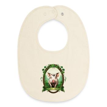 Lucky Pig - Baby Organic Bib - soft Ecru - Front