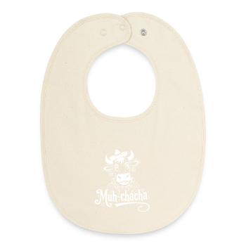 Moo-ChaCha Cow with Flourishes - Baby Organic Bib - soft Ecru - Front