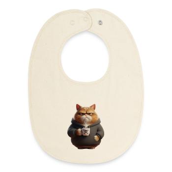 Grim Cat Coffee Morning Grouch - Baby Organic Bib - soft Ecru - Front