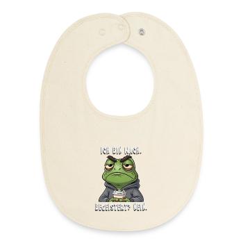 Grumpy Frog "I'm Awake" Theme - Baby Organic Bib - soft Ecru - Front