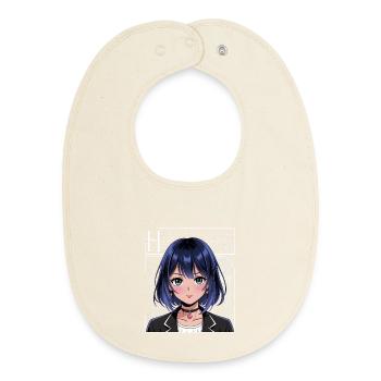 Anime Mädchen mit blauen Haaren | Glück | Liebe - Baby Organic Lätzchen - Natur - Vorne