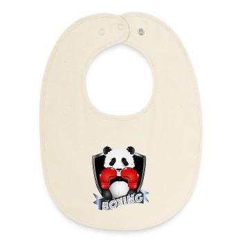 Boxe Panda – Motif animalier amusant - Bavoir bébé bio - écru doux - Devant