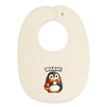 Warming penguin with coffee - Baby Organic Bib - soft Ecru - Front
