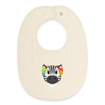 LGBT Animal Zebra Rainbow Heart - Baby Organic Bib - soft Ecru - Front