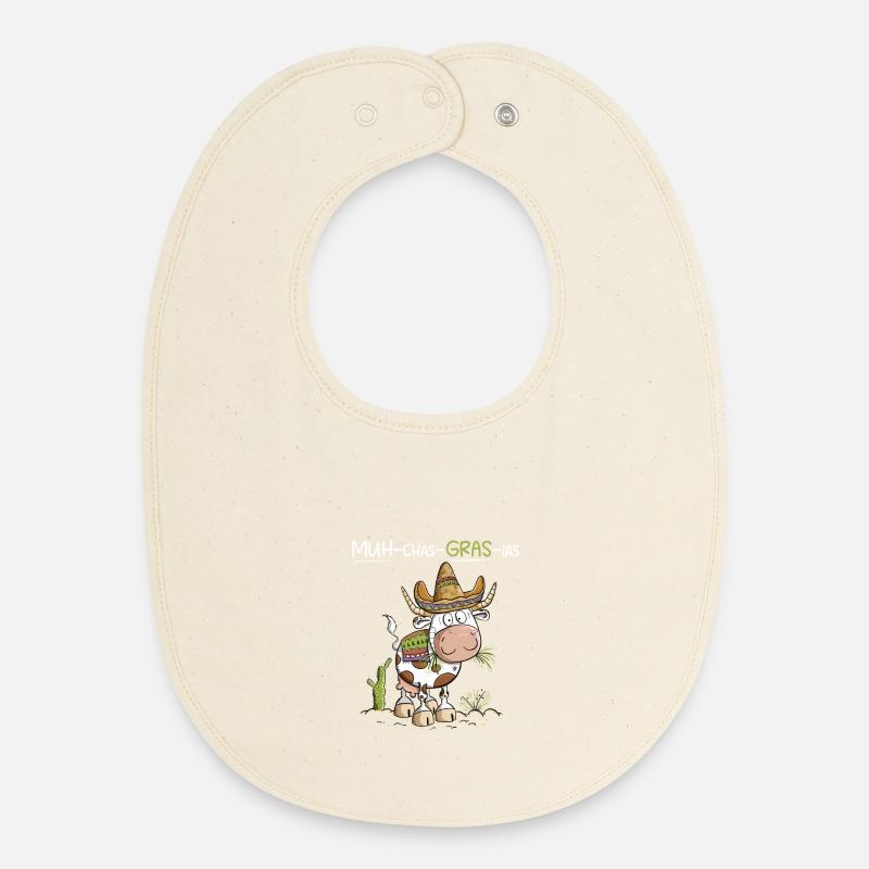 Mexique vache dessin animé merci jeu de mots - Bavoir bébé bio - écru doux
