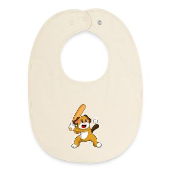 Chien Baseball Battes - Bavoir bébé bio - écru doux - Devant