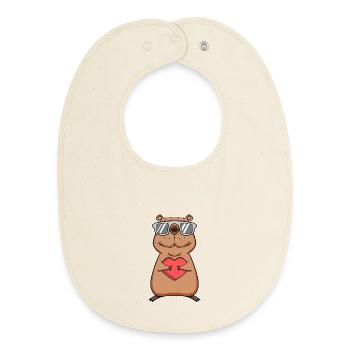 Capybara Cool Capybara Amour du cœur - Bavoir bébé bio - écru doux - Devant