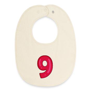 Number 9 - Nine - 9 Motif - Baby Organic Bib - soft Ecru - Front