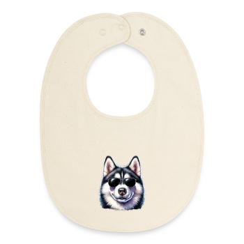 Cooler Husky mit Sonnenbrille - Baby Organic Lätzchen - Natur - Vorne