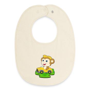Voiture Singe - Bavoir bébé bio - écru doux - Devant