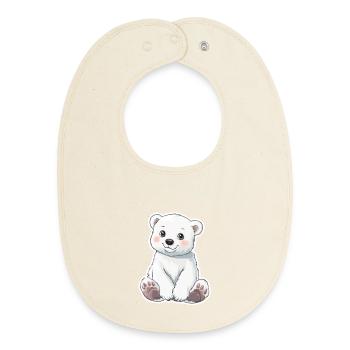 Polar Bear Illustration – Arctic Animal Motif - Baby Organic Bib - soft Ecru - Front