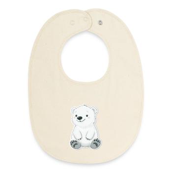 Polar Bear Illustration – Arctic Animal Motif - Baby Organic Bib - soft Ecru - Front