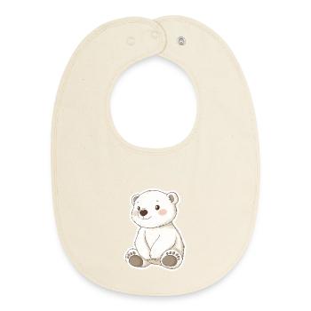 Polar Bear Illustration – Arctic Animal Motif - Baby Organic Bib - soft Ecru - Front