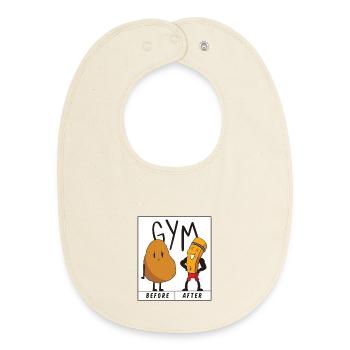Humorous Potato and Pencil Gym Illustration - Baby Organic Bib - soft Ecru - Front