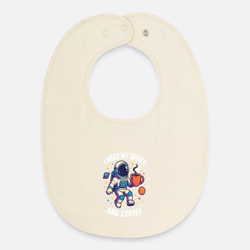 Astronaute avec du café - Bavoir bébé bio - écru doux