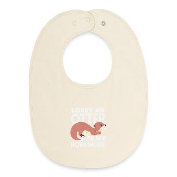 Sea Otter Cartoon Homework - Baby Organic Bib - soft Ecru - Front