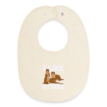 Sea Otter Cartoon I Like - Baby Organic Bib - soft Ecru - Front
