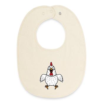 Huhn Henne Hahn Gockel Geflügel Hühner verrückt  - Baby Organic Lätzchen - Natur - Vorne