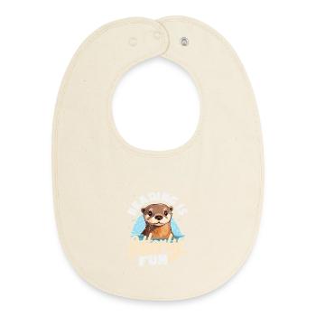 Sea Otter Cartoon Reading - Baby Organic Bib - soft Ecru - Front