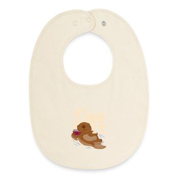 Sea Otter Cartoon Dam It - Baby Organic Bib - soft Ecru - Front