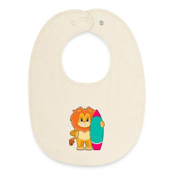 Lion Surfing Planche de surf Été - Bavoir bébé bio - écru doux - Devant