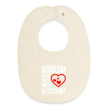 BORKUM IS MY PLACE OF HAPPINESS Fun - Baby Organic Bib - soft Ecru - Front