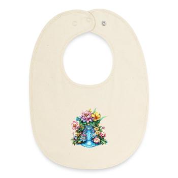 Flower Waterfall Kaleidoscope - Baby Organic Bib - soft Ecru - Front
