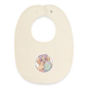 Hündchen mit Herzbrille und Osterei - Baby Organic Lätzchen - Natur - Vorne