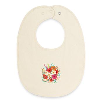 Tropical Hibiscus and Plumeria Mix - Baby Organic Bib - soft Ecru - Front