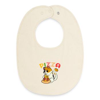 Pizza Cat: Cute kitten with pizza salami - Baby Organic Bib - soft Ecru - Front