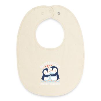 Offizielles Kuschelshirt Pinguine Liebe - Baby Organic Lätzchen - Natur - Vorne