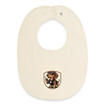 Dachshund Snack Guard - Baby Organic Bib - soft Ecru - Front