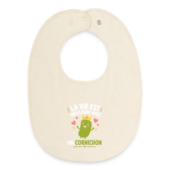 Cornichon - Bavoir bébé bio - écru doux - Devant