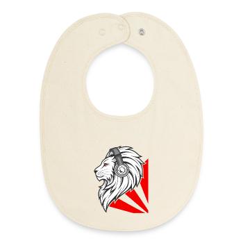 Lion élégant avec des écouteurs - Bavoir bébé bio - écru doux - Devant