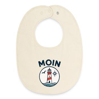 Motif du phare au bord de la mer - Bavoir bébé bio - écru doux - Devant