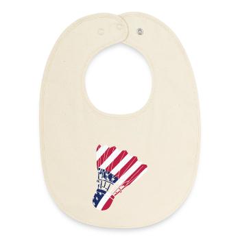 USA Badminton Player Lover American Flag Patriot - Baby Organic Bib - soft Ecru - Front