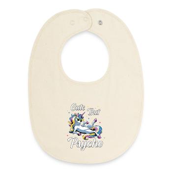 Cute Psycho Unicorn - Baby Organic Bib - soft Ecru - Front