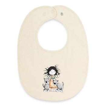 Fille indienne avec des amis de loup - Bavoir bébé bio - écru doux - Devant