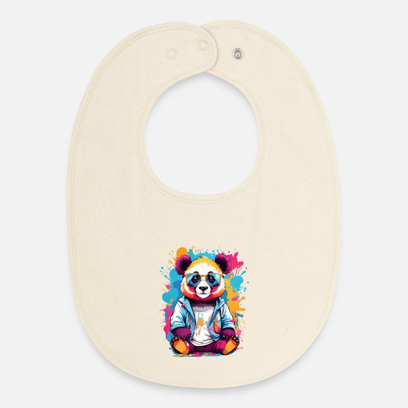 Panda Bear - Baby Organic Bib - soft Ecru