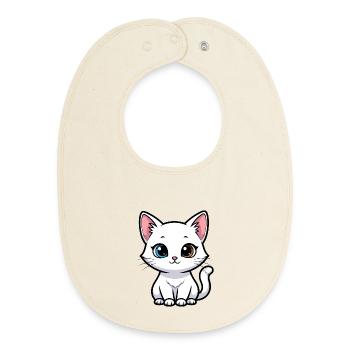 Chaton aux yeux bicolores - Bavoir bébé bio - écru doux - Devant