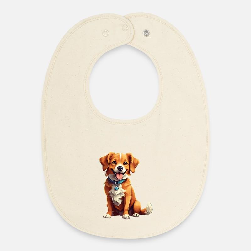 Chien Compagnon Enjoué Cadeau Enfant - Bavoir bébé bio - écru doux