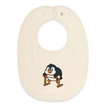 Chubby penguin hurdles running quote get over it - Baby Organic Bib - soft Ecru - Front