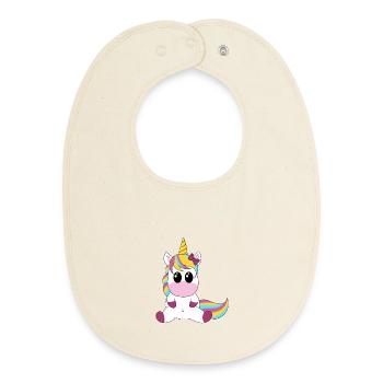 Motif câlin arc-en-ciel licorne - Bavoir bébé bio - écru doux - Devant