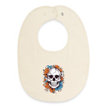 Skull with flowers - Baby Organic Bib - soft Ecru - Front