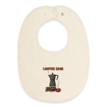 Camping Café Humour Quote Coffee Campfire Drink - Baby Organic Bib - soft Ecru - Front