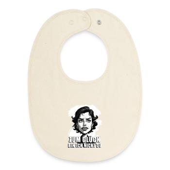 Caricature with "Fortunately..." quote - Baby Organic Bib - soft Ecru - Front