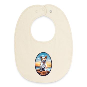 Dog on the beach - Baby Organic Bib - soft Ecru - Front