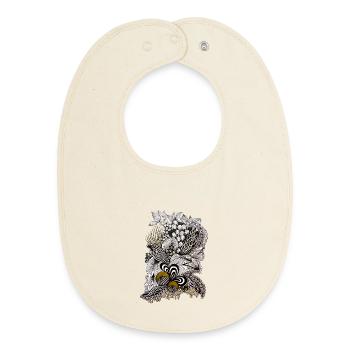 Ornamental Floral Pattern Gold - Baby Organic Bib - soft Ecru - Front