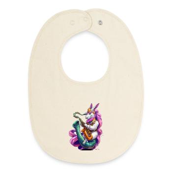 Funkelndes Einhorn Saxophon - Baby Organic Lätzchen - Natur - Vorne