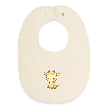 Cute baby Giraffe Kawaii style - Baby Organic Bib - soft Ecru - Front